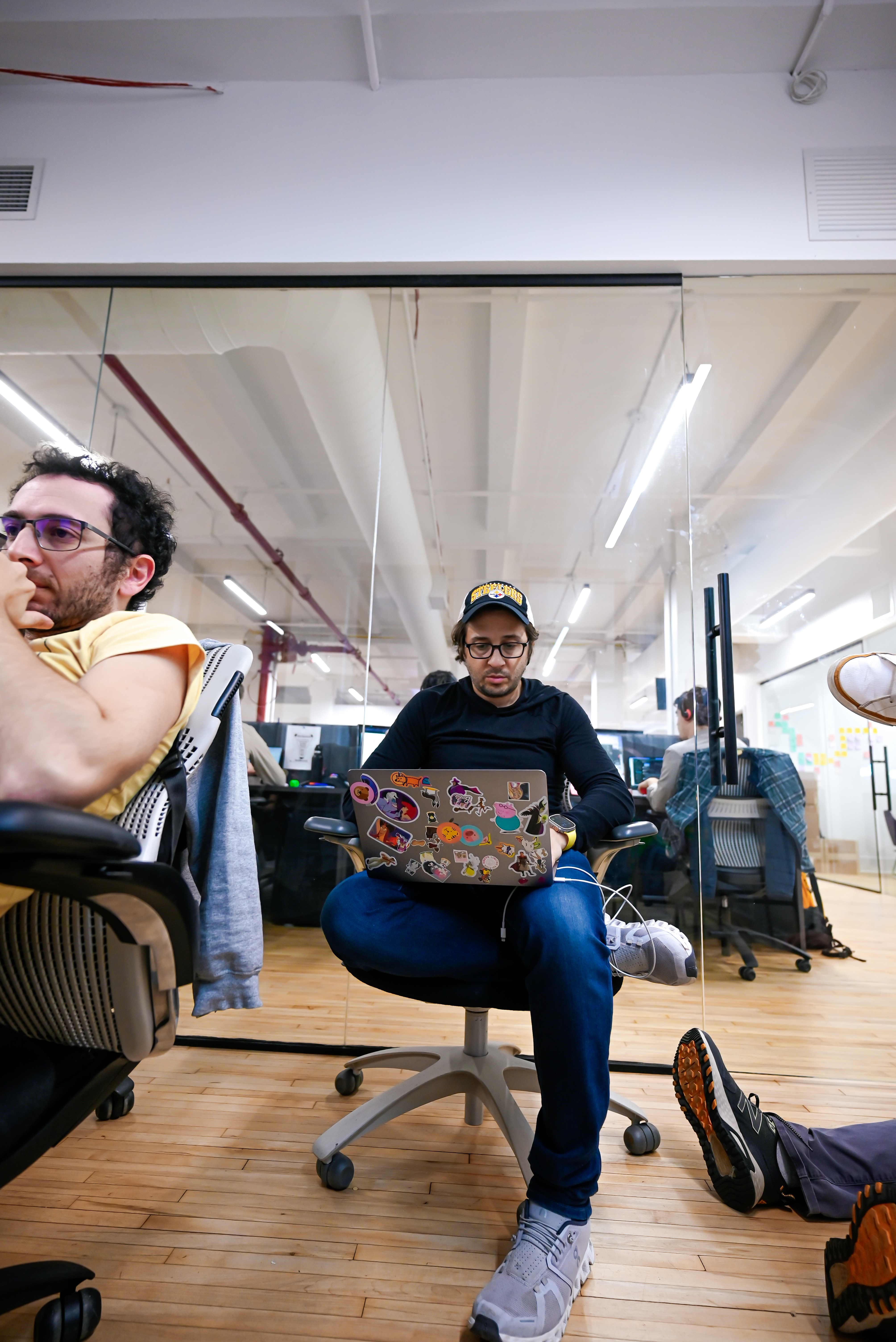 Developer working in open office